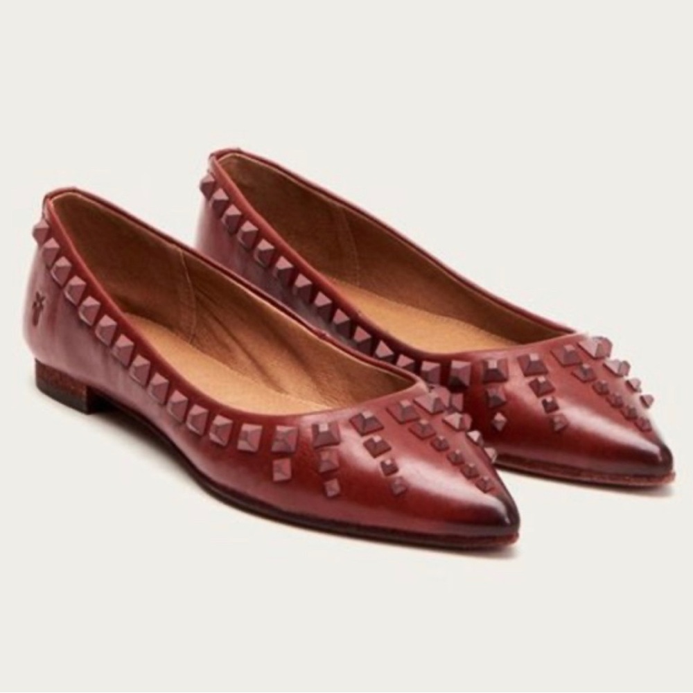 Frye Sienna red leather studded ballet flats 7.5